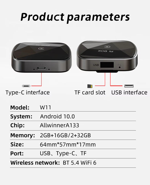 Wireless Apple CarPlay & Android Auto AI Box 2GB RAM +32GB (Netflix, YouTube Video & Disney+)